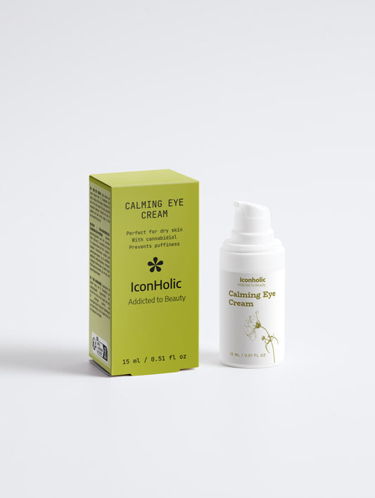 Flacon van Cannabidiol Eye Cream met natuurlijke ingrediënten – kalmerende en hydraterende oogverzorging voor gevoelige huid.